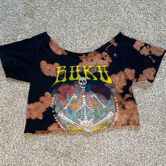 Oversized Cropped Bleach Dyed BUKU New Orleans Music & Arts Festival Tee - Picture 1 of 6